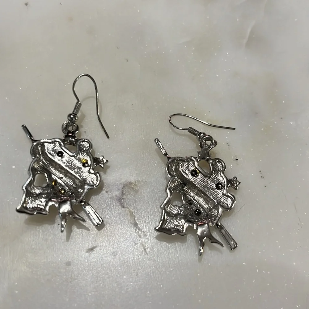 Silver with black rhinestone Pirate skulls earrings